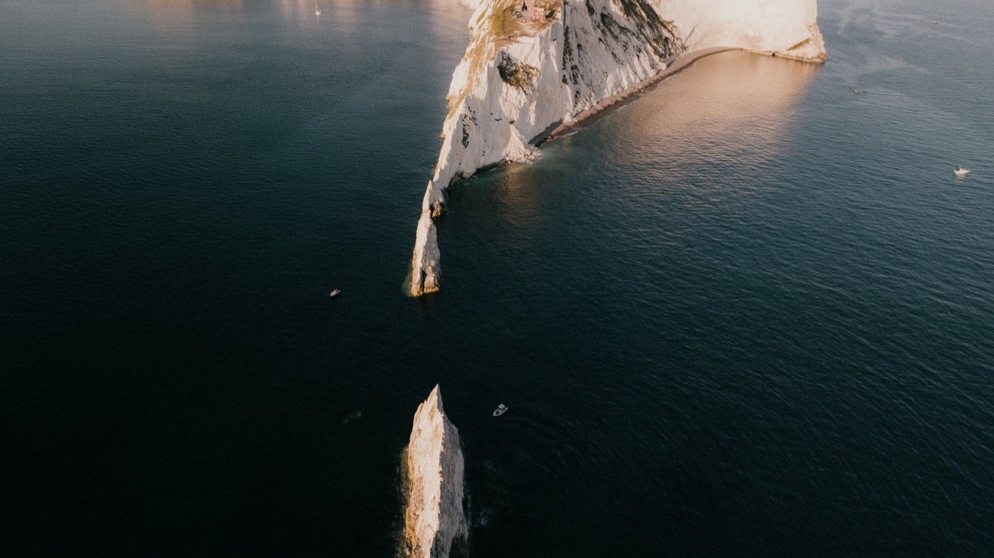 The Needles from the air, from the Isle of Wight Stock library